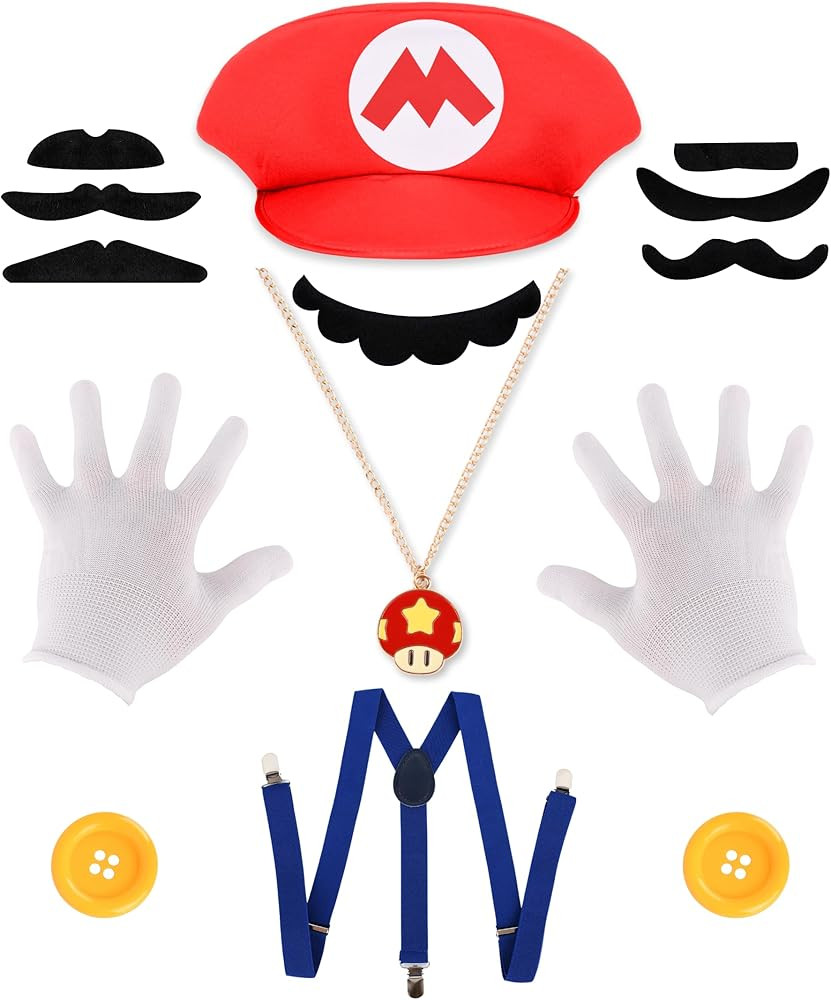 Mary Luigi Costume for Kids - Super Bros Hat Mustaches Gloves Costumes Accessories for Boys Girls... | Amazon (US)