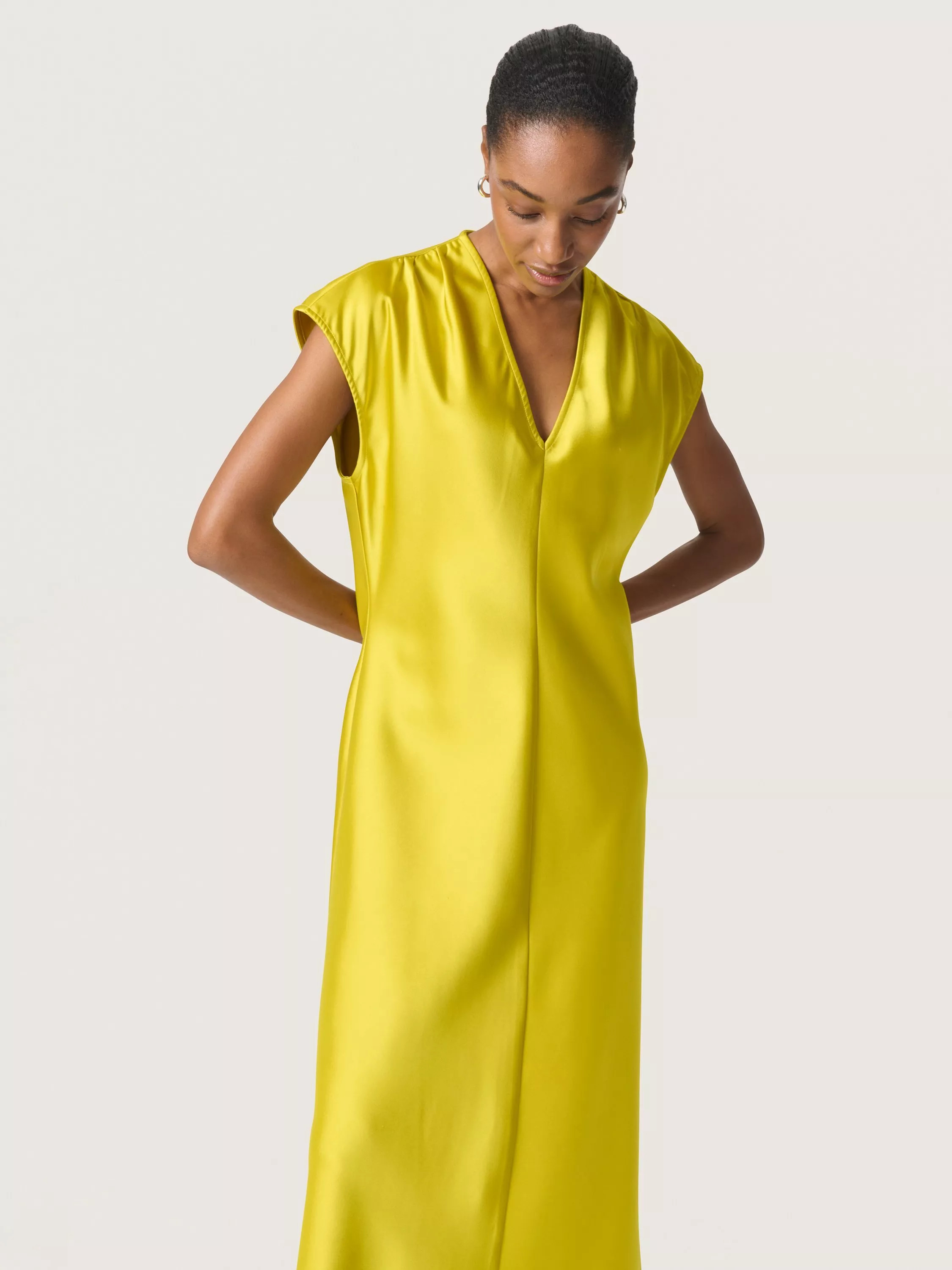 Soaked In Luxury Liva Satin Slip Midi Dress, Yellow | John Lewis (UK)