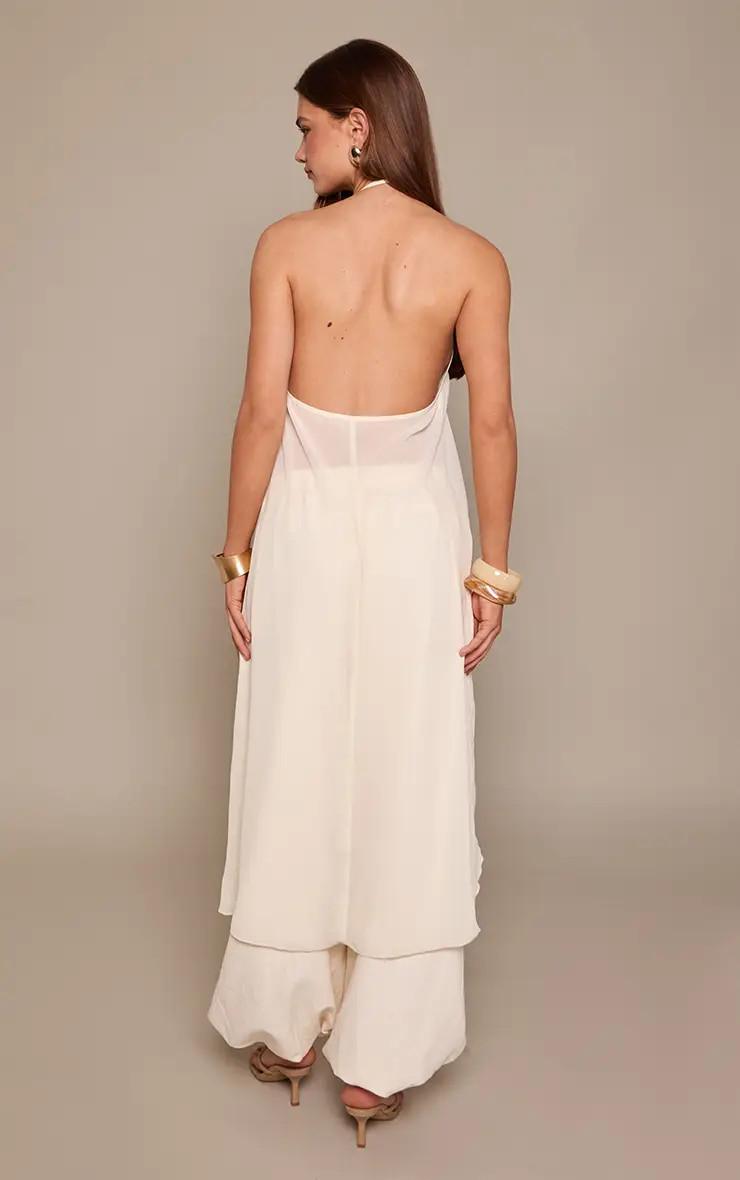 Cream PrettyLittleThing Chiffon Split Hem Flowy Long Top | Boohoo USA | boohoo (US & Canada)