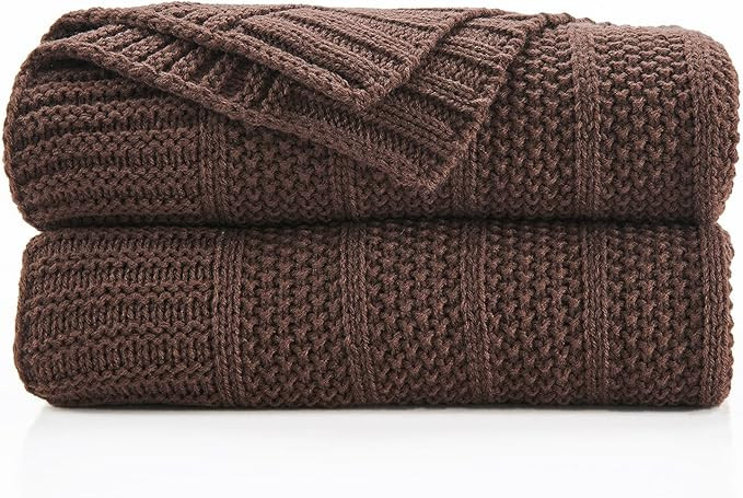 Douceur Brown Throw Blanket for Couch, Soft Cozy Lightweight Stripe Pattern Knitted Throw Blanket... | Amazon (US)
