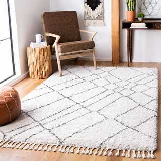 SAFAVIEH Moroccan Fringe Shag Katli 2-inch Thick Rug - 9' x 12' - Ivory/Grey | Bed Bath & Beyond