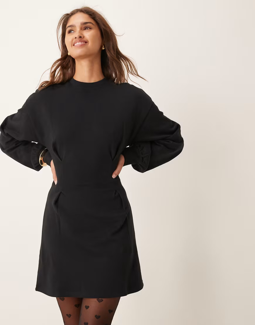 ASOS DESIGN waisted sweat mini dress in black | ASOS (Global)