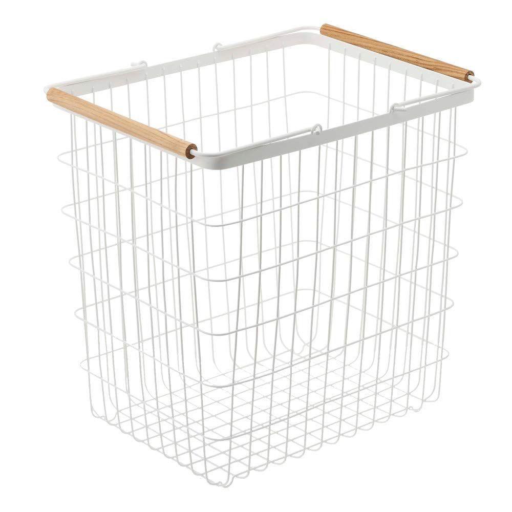 YAMAZAKI home Laundry Basket with Wooden Handles, Large, White | Amazon (US)