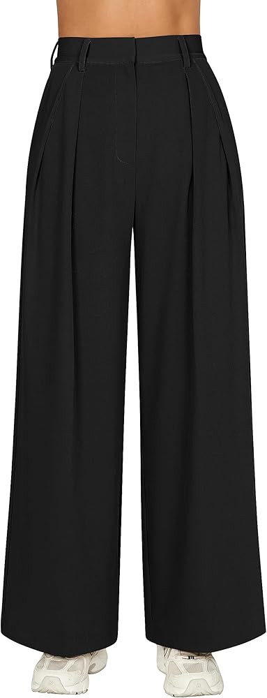 GOKATOSAU Women's Loose Fit High Elastic Waisted Wide Leg Straight Long Trousers Suit Pants | Amazon (US)