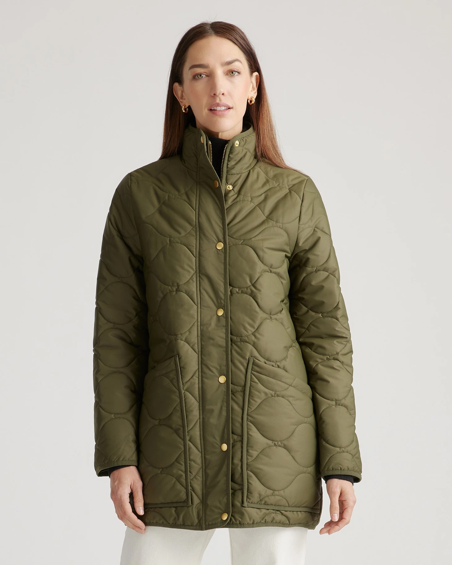 Olive Featherless Quilted Long Puffer Jacket | Quince