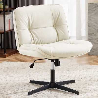PAGED 360° Swivel & 22° Tilt Office Chair with 26.4" Wide PU Leather Seat, Sturdy Metal Base and Quick Assembly,Beige | Target