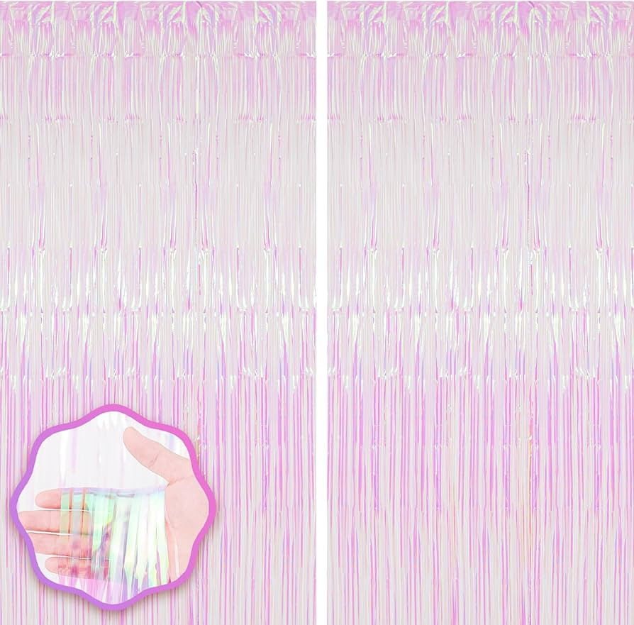 Voircoloria 2 Pack Iridescent Tinsel Foil Fringe Curtains, Iridescent Party Decorations, Metallic... | Amazon (US)