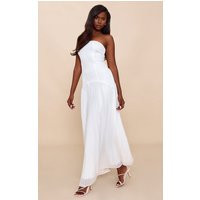 White Woven Bandeau Pleated Hem Detail Maxi Dress, White | PrettyLittleThing IE