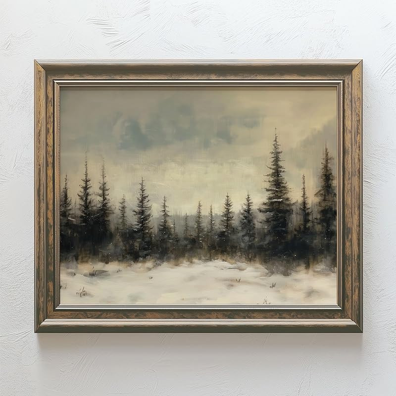 Winter Pine Forest Christmas Painting Print Art Rustic Landscape Poster Farmhouse Christmas Decor... | Amazon (US)