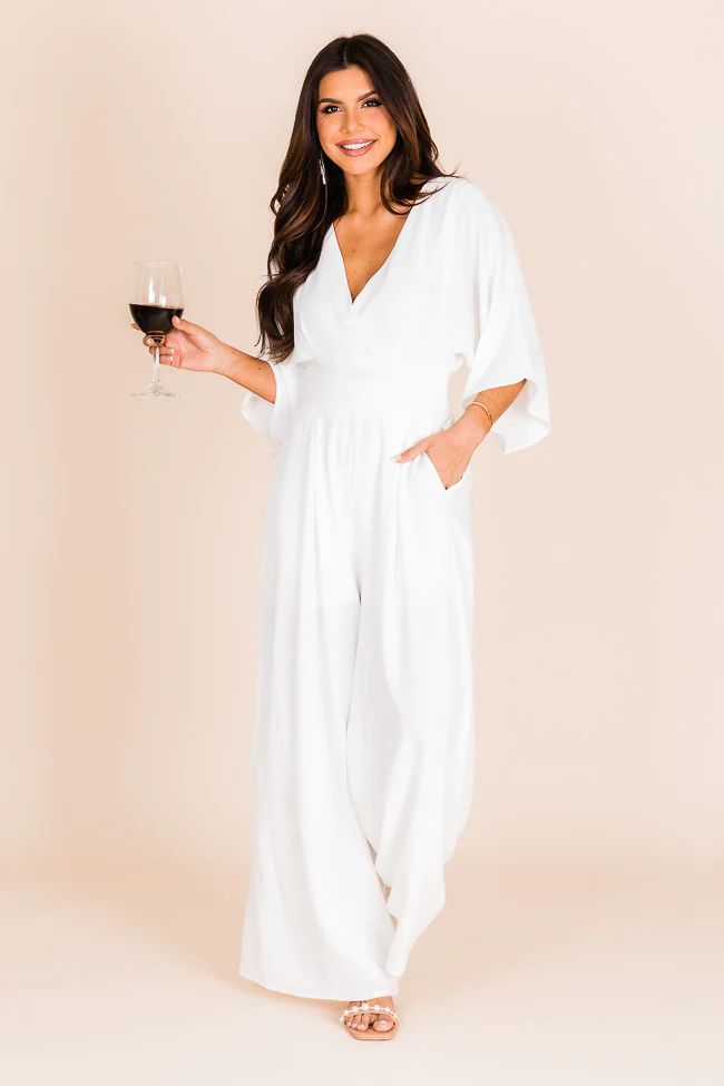 I Do White Wide Leg Jumpsuit | Pink Lily