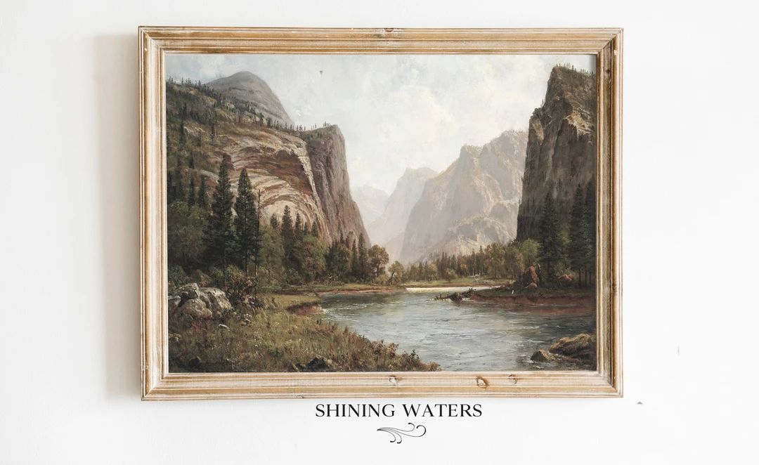 Rustic Cabin Wall Art | Mountain Landscape Painting  | Instant Digital Download | Printable | Etsy (US)
