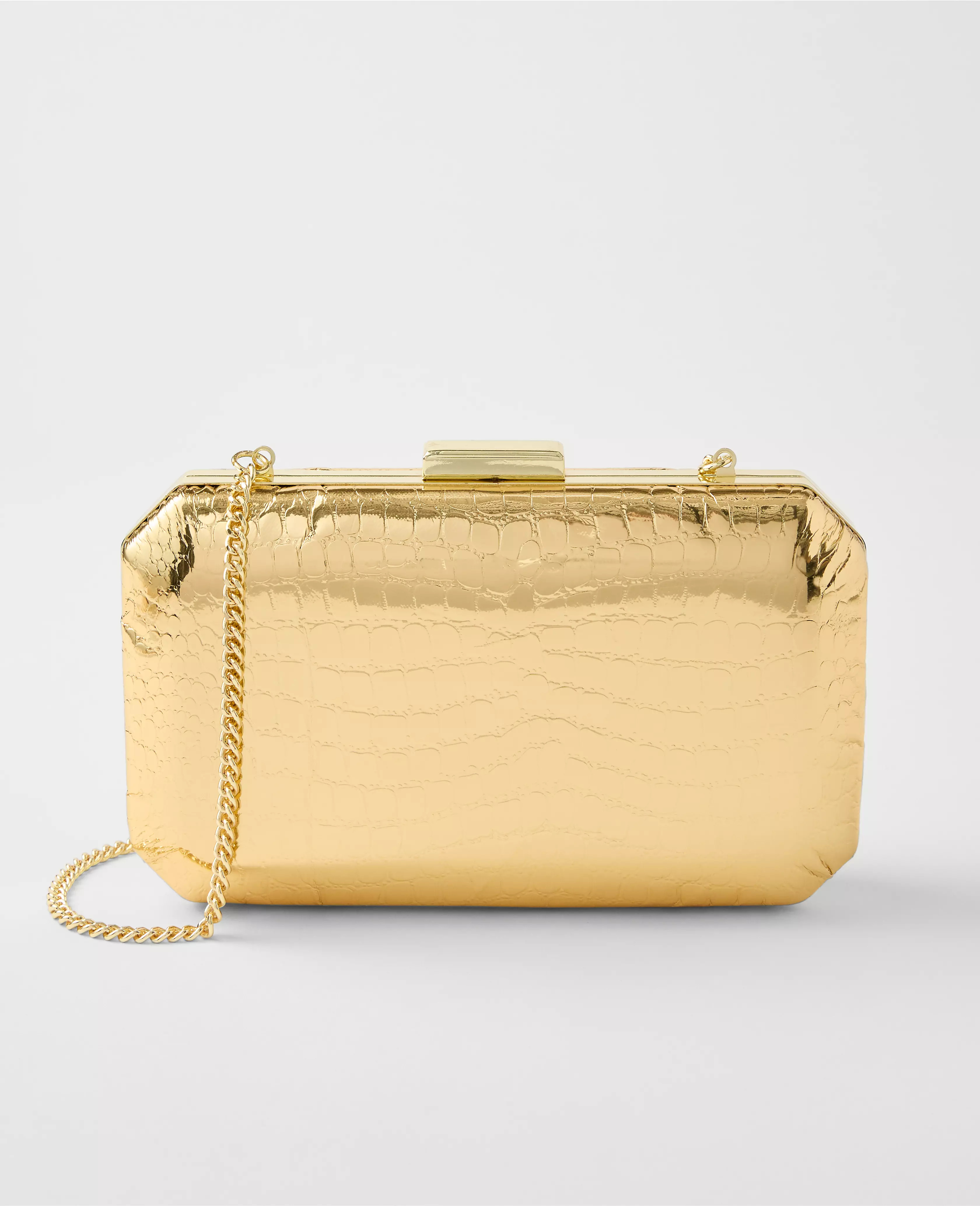 Beveled Metallic Croco Clutch | Ann Taylor