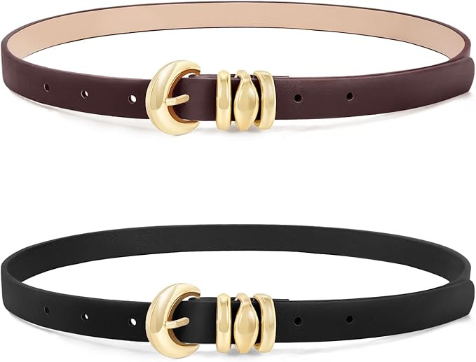 XZQTIVE 2 Pack Womens Skinny Leather Belts for Ladies Thin Waist Belt for Jeans Dresses Pants Coa... | Amazon (US)