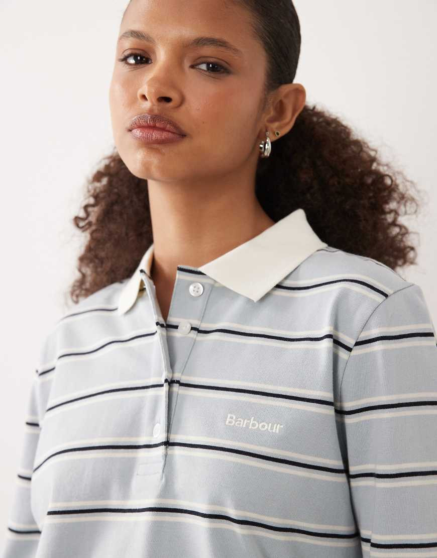 Barbour Ashwell long sleeve stripe polo top in blue | ASOS (Global)