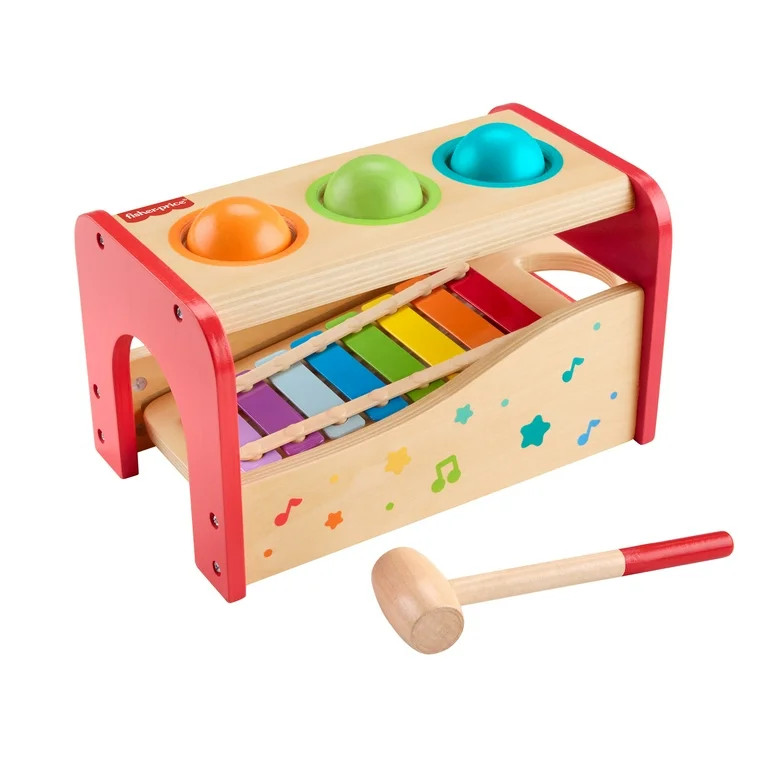 Fisher-Price Wooden Pound & Tap Bench Xylophone Musical Instrument Toy for Toddlers 18+ Months, 6... | Walmart (US)