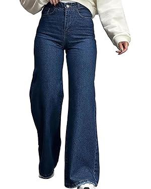Women's Straight Leg High Waist Baggy Denim Jeans Loose Boyfriend Casual Stretchy Jeans | Amazon (US)