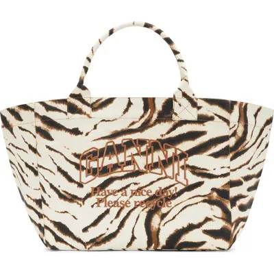 Ganni XXL Zebra Print Shopper Bag in Egret at Nordstrom | Nordstrom