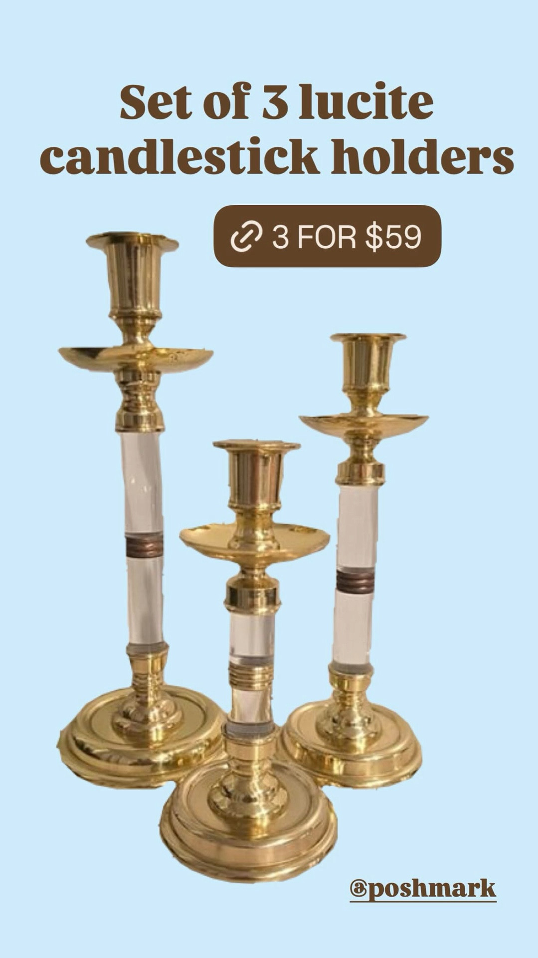 Set of 3 lucite candlestick holders  @poshmark