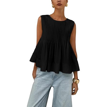 Cicy Bell Womens Summer Peplum Tops Casual Babydoll Sleeveless Cotton Tank Tops Flowy Pleated Shi... | Amazon (US)