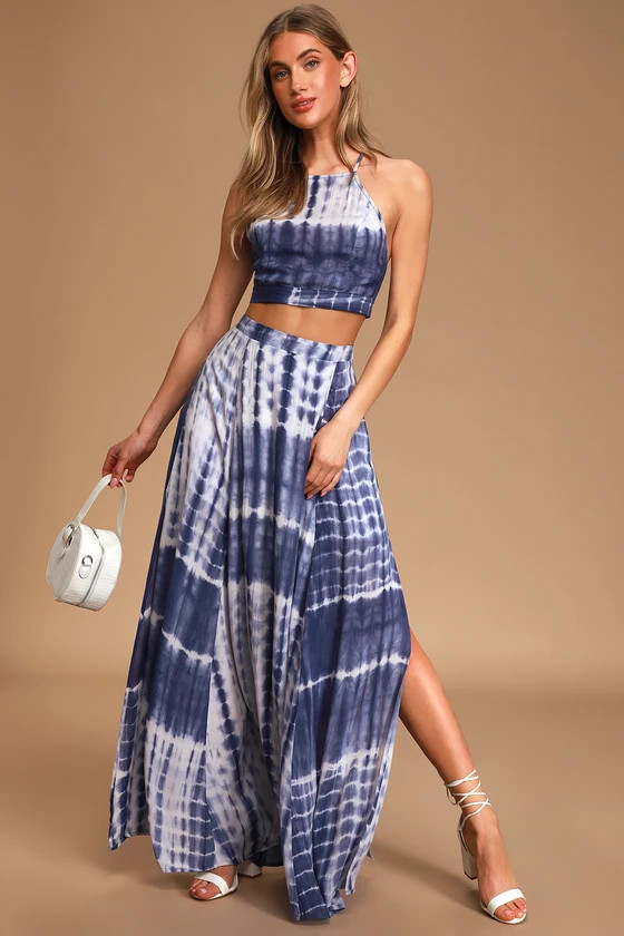 Back to Your Roots Blue Tie-Dye Two-Piece Maxi Dress | Lulus (US)
