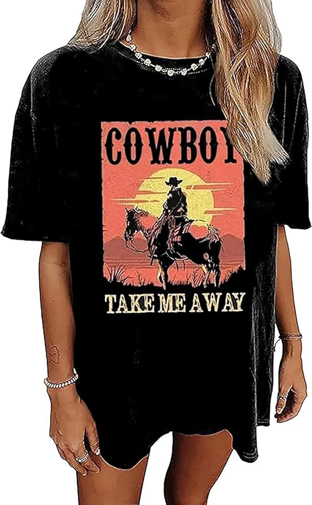 Oversized Western Rodeo Graphic Tee Short Sleeve Women Vintage Rodeo T-Shirt Casual Country Music... | Amazon (US)
