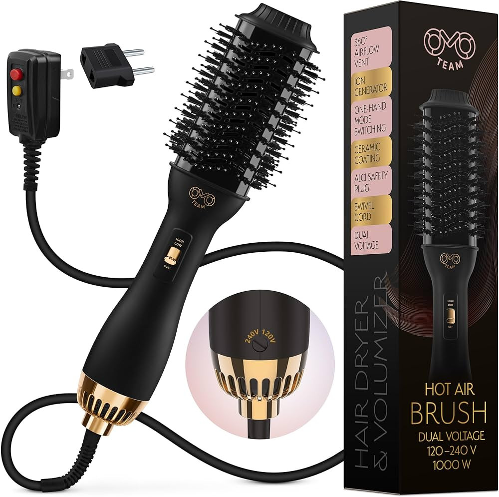 Professional Dual Voltage Blowout Hair Dryer Brush for European Travel 110V-120V/220V-240V, Black... | Amazon (US)