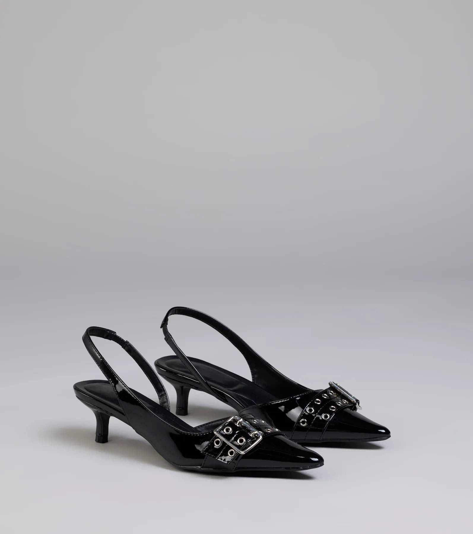 Sleek Trendy Buckle Strap Slingback Kitten Heels | Windsor Stores