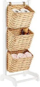 mDesign Water Hyacinth 3-Tiered Storage Baskets Floor Stand with Market Basket Storage Bins - Ver... | Amazon (US)