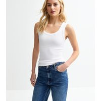 Women's Tall White Ribbed Wide Strap Scoop Neck Vest Top New Look | New Look (UK)