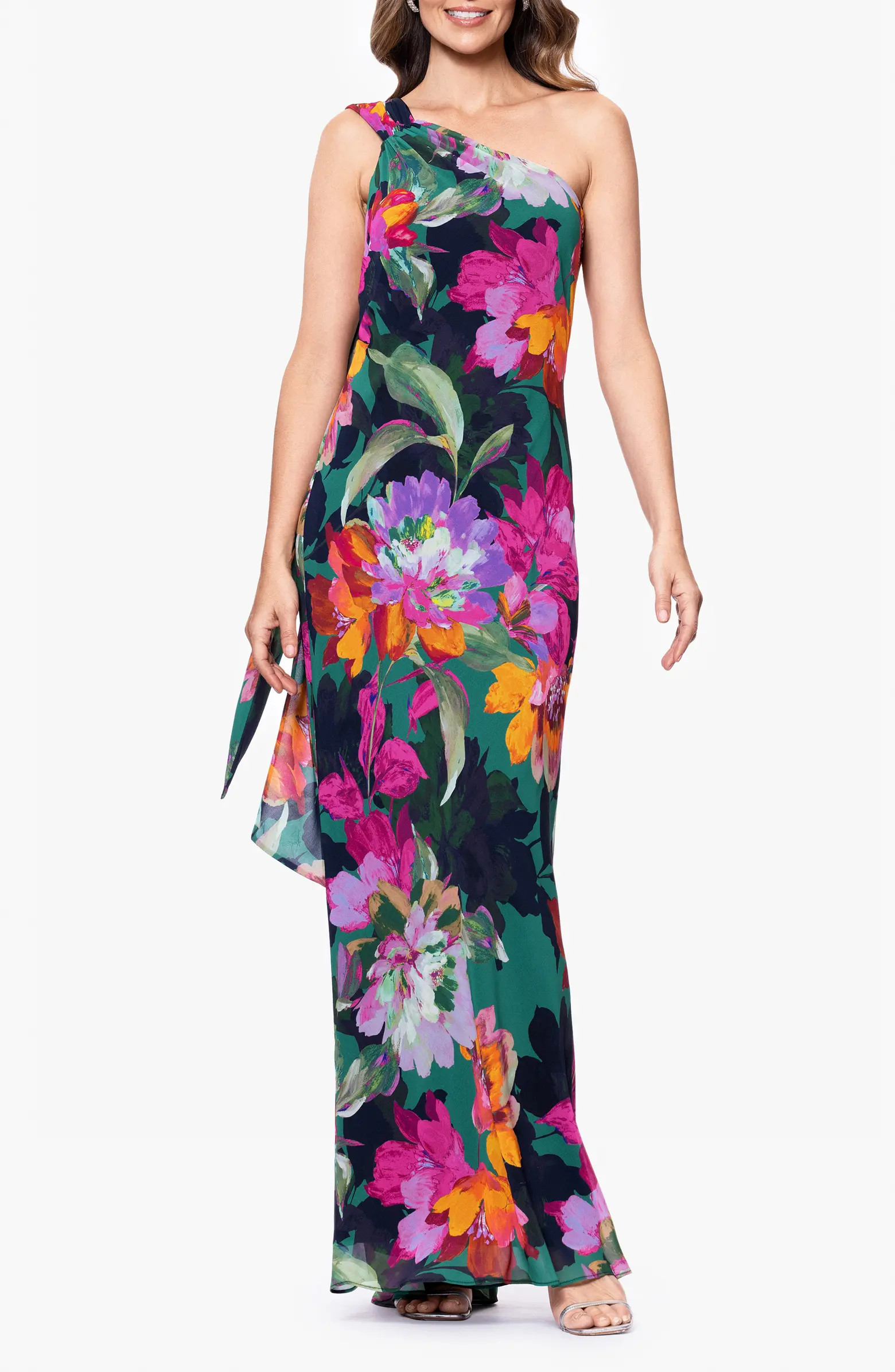 Floral One-Shoulder Chiffon Gown | Nordstrom