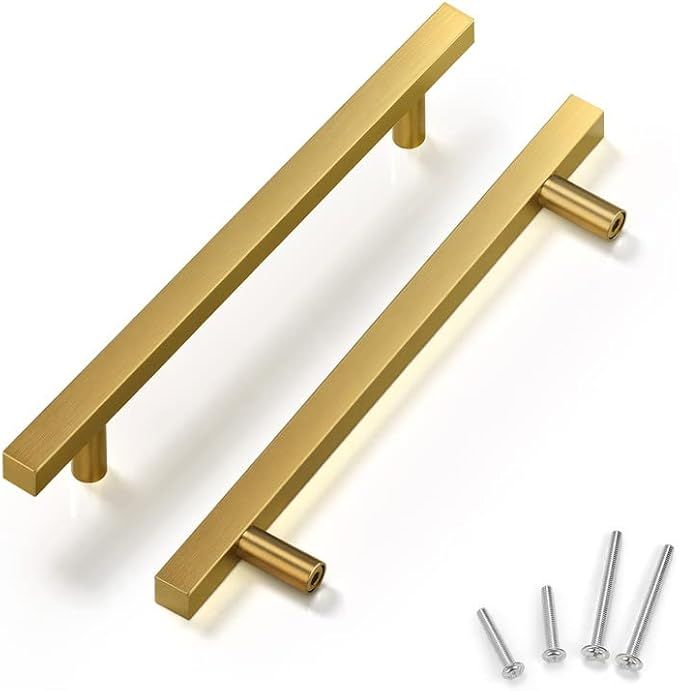 6 Pack |6-3/10'' Cabinet Handles Polished Brass Kitchen Drawer Pull Stainless Steel,Brushed Gold ... | Amazon (US)