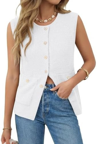 Yousify Womens Sweater Vest Sleeveless Button Down Round Neck Knitted Tank Tops Casual Cardigan w... | Amazon (US)