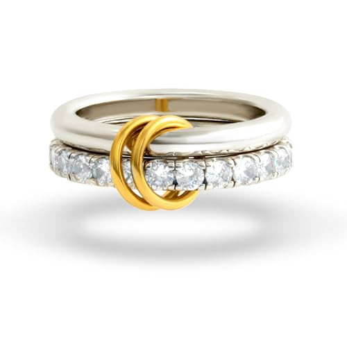 Chunky Stackable Cubic Zirconia Rings Set Non Tarnish, Silver Rings Set for Women, 18K White Gold... | Amazon (US)