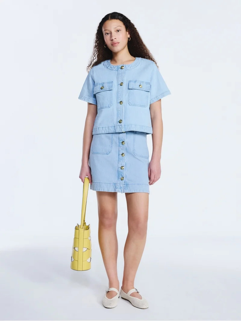 Free Assembly Women's Button Front Denim Mini Skirt, Sizes 0-20 | Walmart (US)