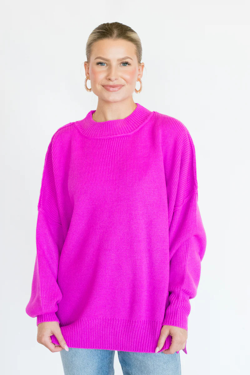 Waiting on Forever Magenta Mock Neck Sweater | Apricot Lane Boutique