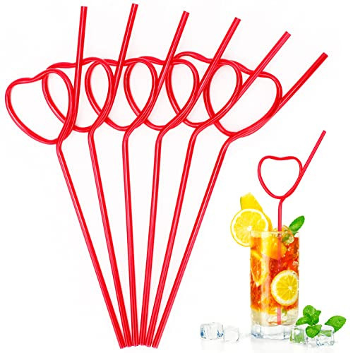 Qpout 12pcs Reusable Red Heart Shape Straws, Plastic Drinking Straws, Cocktail Juice Milkshake Bendy Straws for Wedding Bar Cafe Restaurant Picnic Camping Hawaii Beach BBQ Party | Amazon (US)