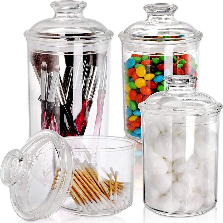 DEAYOU 4 Pack Clear Plastic Apothecary Jars, Plastic Storage Jar Canister with Airtight Lid, Cott... | Amazon (US)
