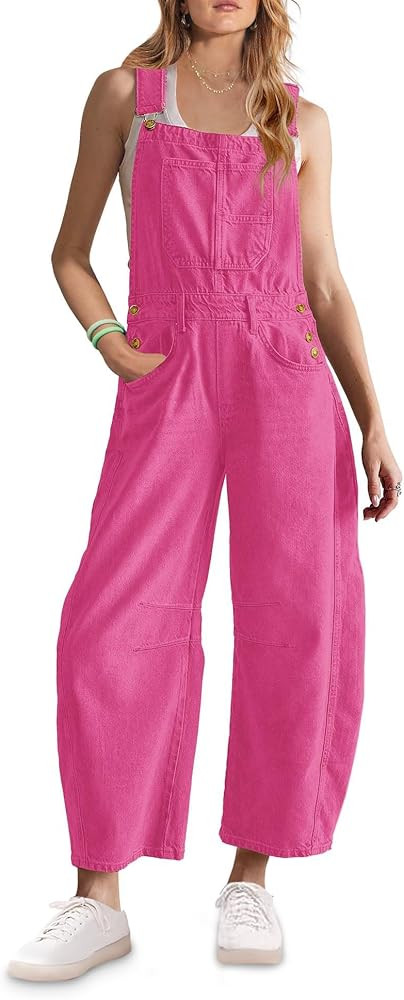 ReachMe Womens Casual Adjustable Bib Overalls Classic Wide Leg Jumpsuits Vintage Barrel Overall B... | Amazon (US)