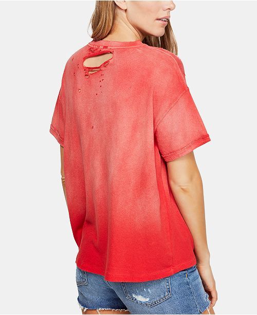 Cotton Lucky Cold-Shoulder Distressed T-Shirt | Macys (US)