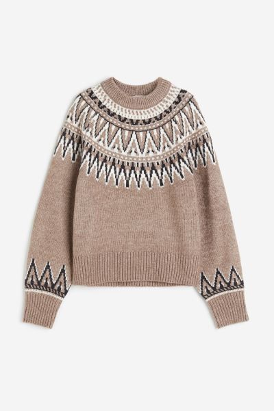Jacquard-knit Sweater - Beige melange/patterned - Ladies | H&M US | H&M (US + CA)