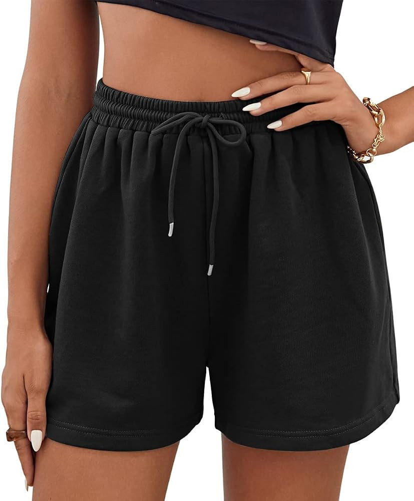EFAN Womens Sweat Shorts Summer Casual Comfy High Waisted Lounge Shorts Drawstring Cotton Shorts ... | Amazon (US)