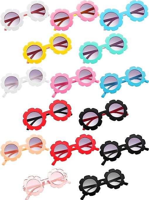 15 Pairs Kids Sunglasses Flower Shaped Glasses Round Flower Cute Sunglasses for Girl Boy Party Ac... | Amazon (US)