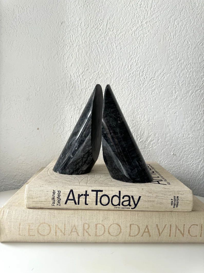 Pair of Solid Marble Slanted Bookends Set 2 - Etsy | Etsy (US)