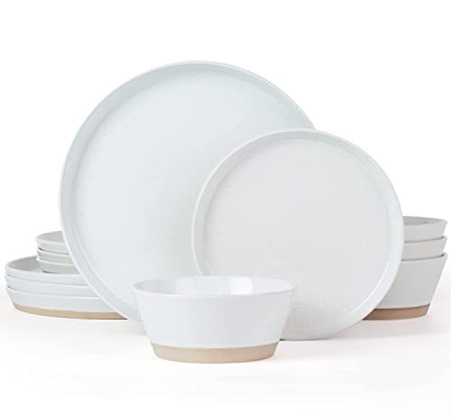 Famiware Saturn Dinnerware Sets, 12 Pieces Dish Set, Plates and Bowls Sets for 4, White | Amazon (US)