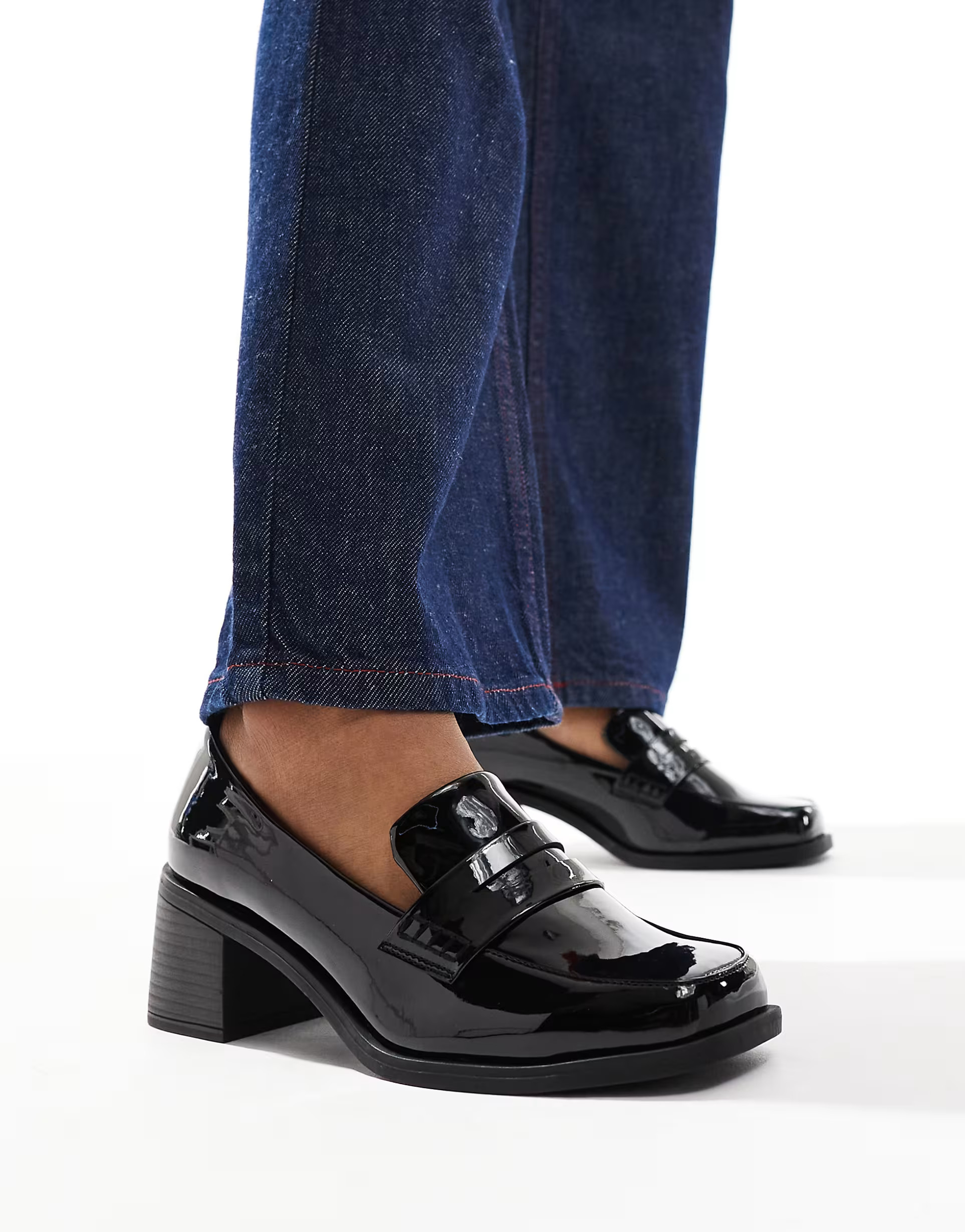ASOS DESIGN Stanford smart mid heeled loafers in black | ASOS (Global)
