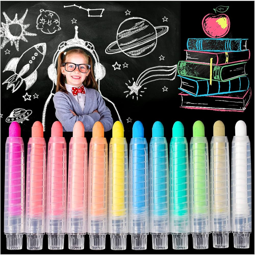 Sidewalk Chalk Set with Holder for Kids, 12Pcs Dust-free Washable Toddler Chalk in 12 Colors for ... | Amazon (US)