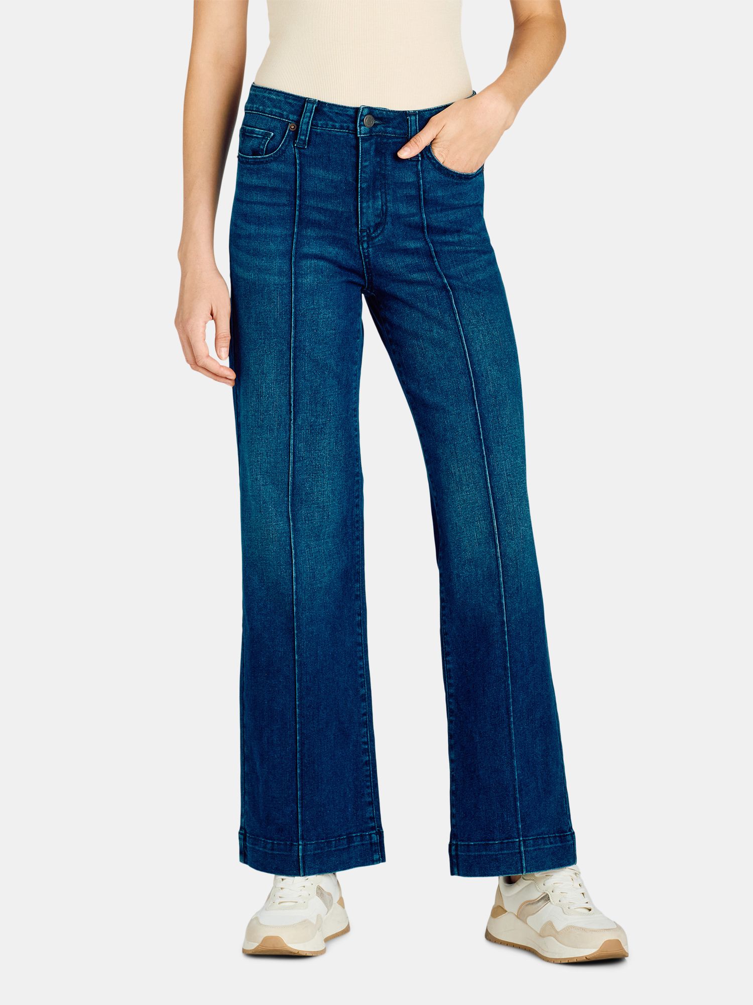 Time and Tru Women's High Rise Wide Leg Jeans, 31" Inseam, Sizes 2-20 - Walmart.com | Walmart (US)