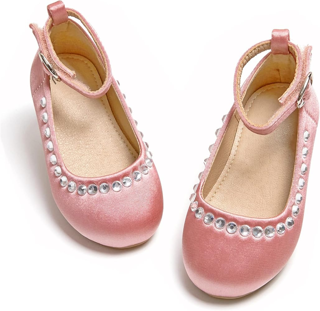 Amazon.com | THEE BRON Girls Rhinestone Ankle Strap Ballerina Flat Princess Party Dress Shoes(AG2... | Amazon (US)