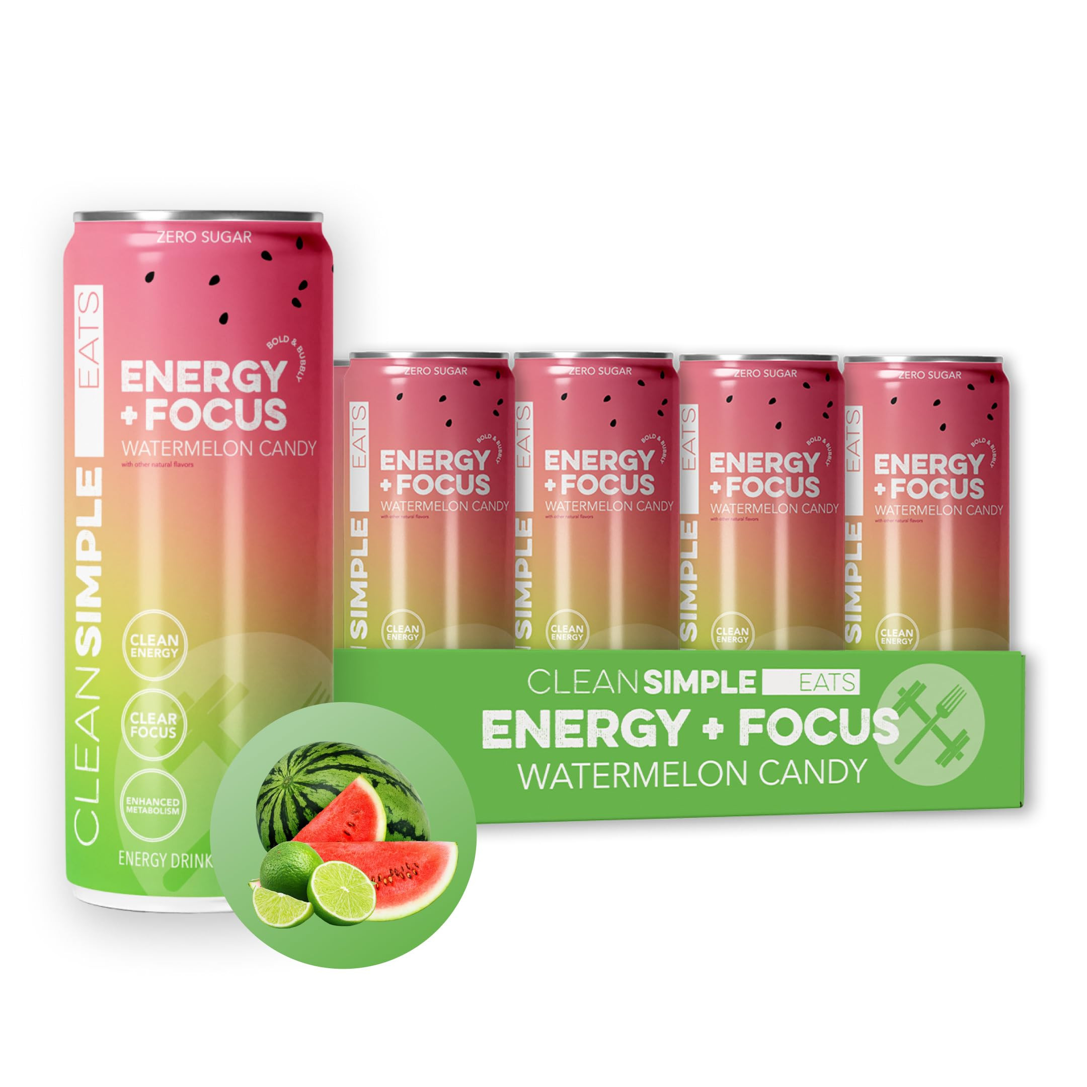 Energy + Focus Drink Watermelon Candy 12 fl oz Can - 12 Pack | Amazon (US)