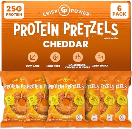 Crisp Power Protein Pretzels, NEW Cheddar, High Protein Vegan Keto Snack, 25 G Plant Based Protei... | Amazon (US)